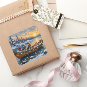 Schnauzer Christmas Boat Holiday Square Sticker