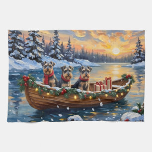 Schnauzer Christmas Boat Holiday Tea Towel