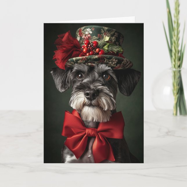 Schnauzer Christmas Card Elegant Victorian Dog (Front)