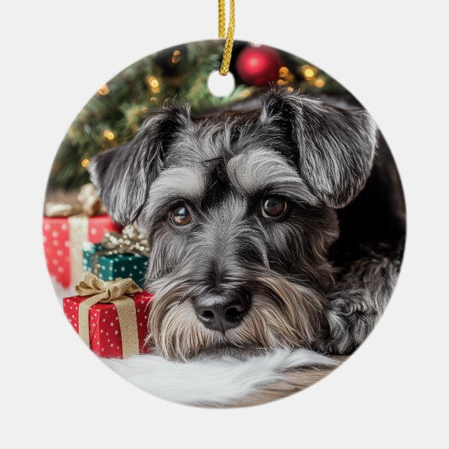 Schnauzer Christmas Ceramic Tree Decoration (Front)