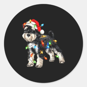 Schnauzer Christmas Dog Christmas Lights Santa Hat Classic Round Sticker
