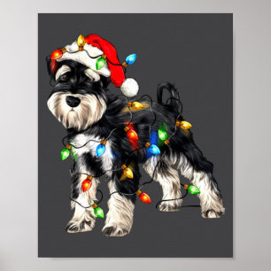 Schnauzer Christmas Dog Christmas Lights Santa Hat Poster