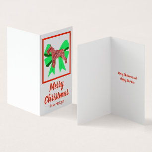 Schnauzer Christmas Dog & Green Bow Card