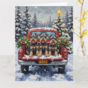 Schnauzer Christmas Red Truck Holiday Card