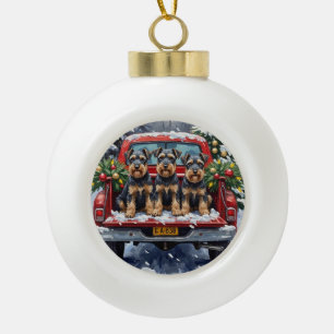 Schnauzer Christmas Red Truck Holiday Ceramic Ball Christmas Ornament