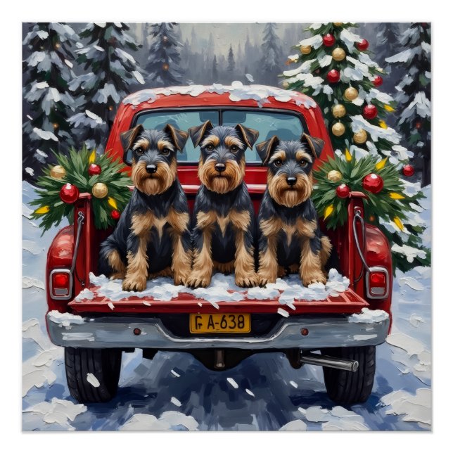 Schnauzer Christmas Red Truck Holiday Poster (Front)