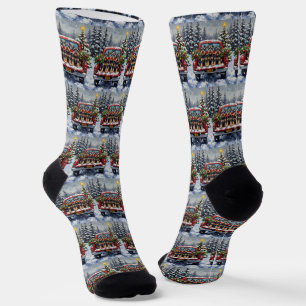 Schnauzer Christmas Red Truck Holiday Socks