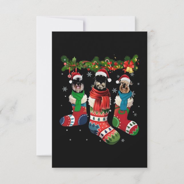 Schnauzer Christmas Sock Card (Front)