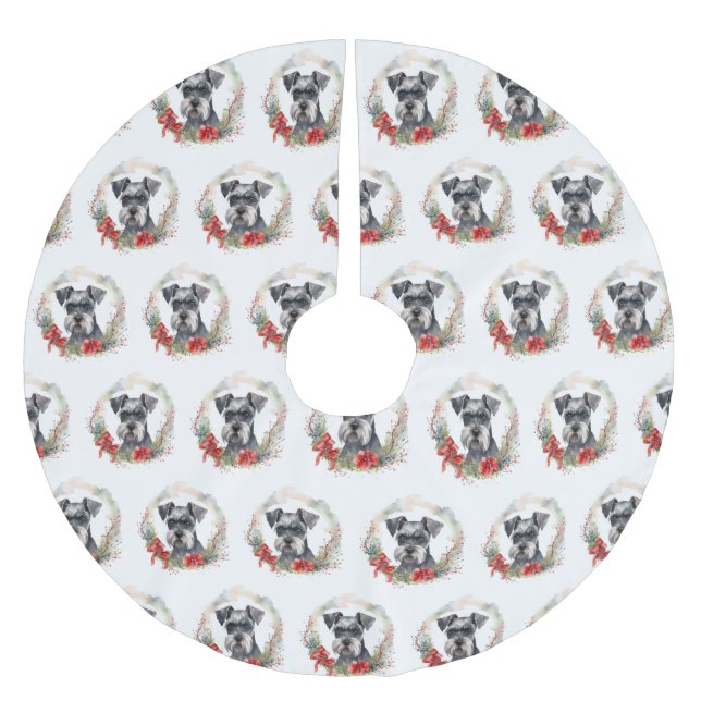 Schnauzer Christmas Wreath Festive Pup Brushed Polyester Tree Skirt (Front)