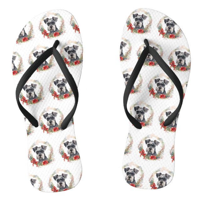 Schnauzer Christmas Wreath Festive Pup Jandals (Footbed)