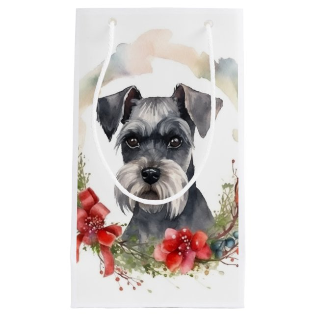 Schnauzer Christmas Wreath Festive Pup Small Gift Bag (Front)