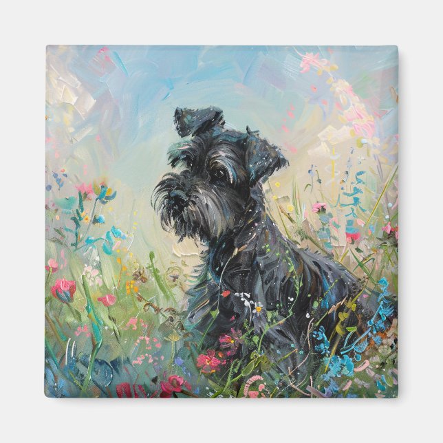 Schnauzer Colourful Wildflowers Magnet (Front)