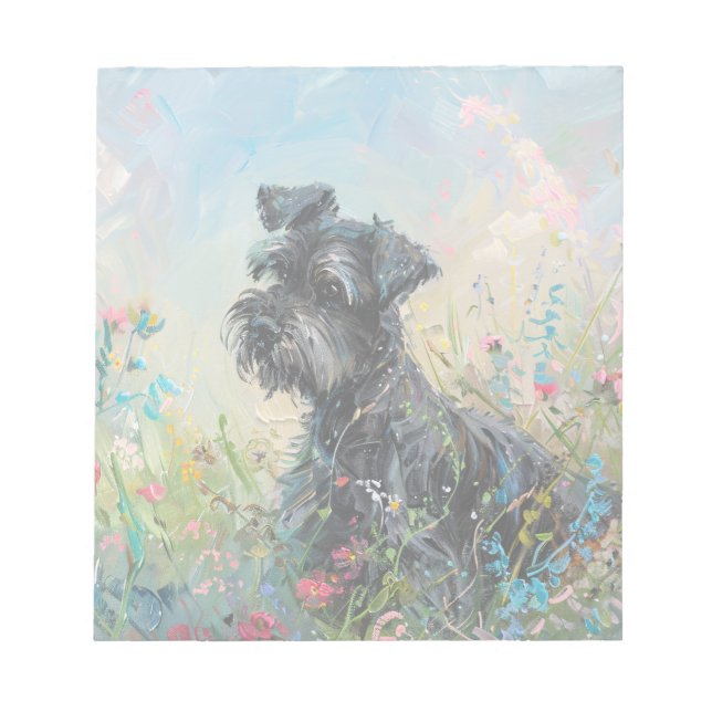 Schnauzer Colourful Wildflowers Notepad (Front)