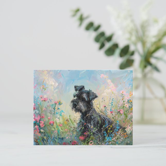 Schnauzer Colourful Wildflowers Postcard (Standing Front)
