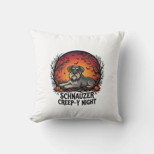 Schnauzer Creep Night Halloween Pumpkins Bats_1 Cushion