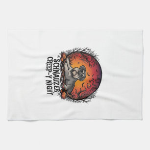 Schnauzer Creep Night Halloween Pumpkins Bats_1 Tea Towel