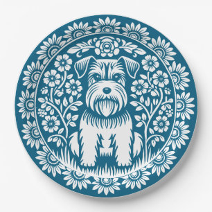 Schnauzer Custom Colour Victorian Floral Paper Plate