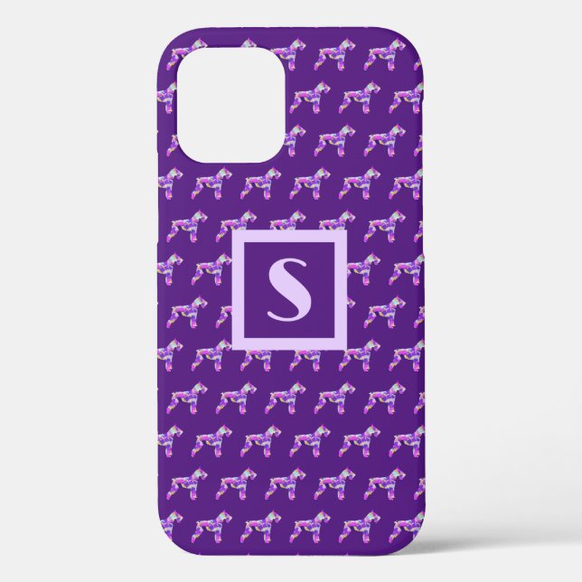 Schnauzer Cute Dog Purple Silhouette Monogram Case-Mate iPhone Case (Back)