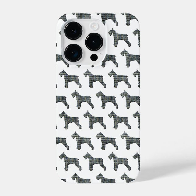 Schnauzer Cute Dog Silhouette Grid White iPhone Case (Back)
