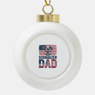 Schnauzer Dad Patriotic Vintage Dog Ceramic Ball Christmas Ornament