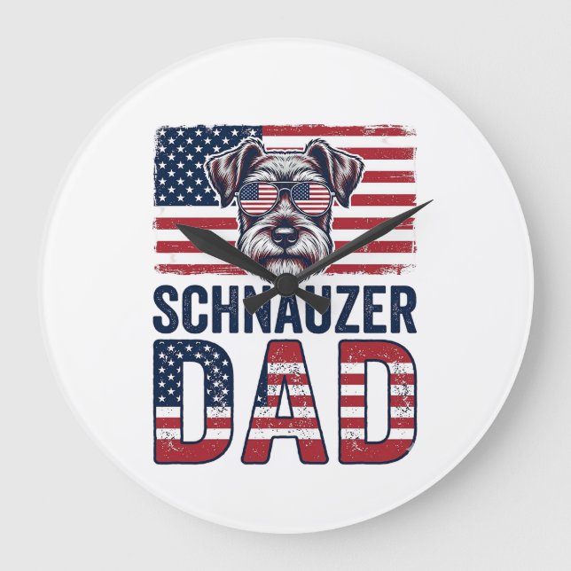 Schnauzer Dad Patriotic Vintage Dog Large Clock (Front)