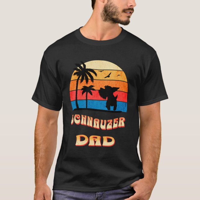 Schnauzer Dad Retro Sunset Schnauzer Puppy T-Shirt (Front)