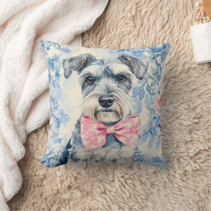 Schnauzer Dog Blue Toile Cushion