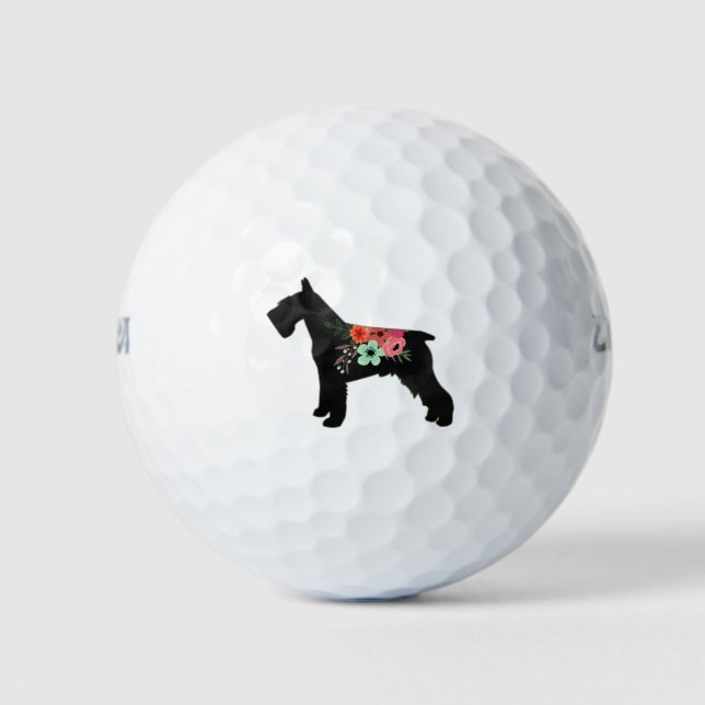 Schnauzer Dog Breed Boho Floral Silhouette Golf Balls (Front)