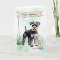 Schnauzer Dog Breed Outdoors Under Birthday Sign