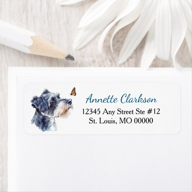 Schnauzer Dog Butterfly Wonder Return Address (Insitu)