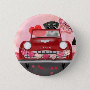 Schnauzer Dog Car with Hearts Valentine's  6 Cm Round Badge