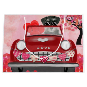 Schnauzer Dog Car with Hearts Valentine's  Large Gift Bag