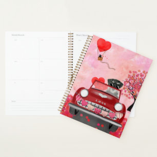 Schnauzer Dog Car with Hearts Valentine's Planner