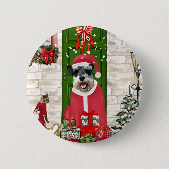 Schnauzer Dog Christmas  6 Cm Round Badge (Front)