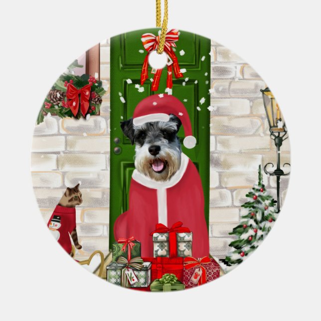 Schnauzer Dog Christmas  Ceramic Tree Decoration (Front)
