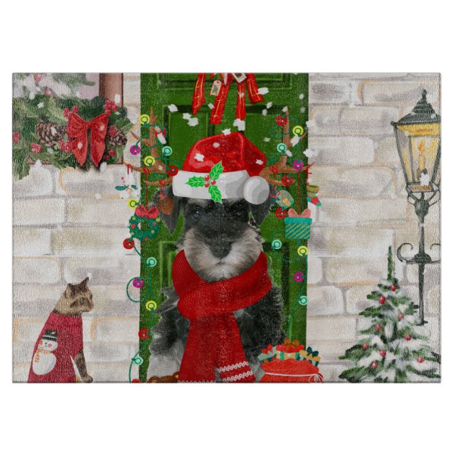 Schnauzer Dog Christmas  Cutting Board (Front)