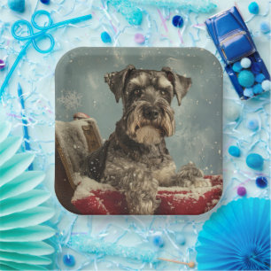 Schnauzer Dog Christmas Festive Paper Plate