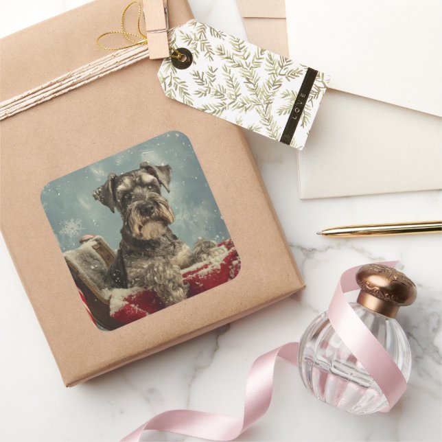 Schnauzer Dog Christmas Festive Square Sticker (Gifting)