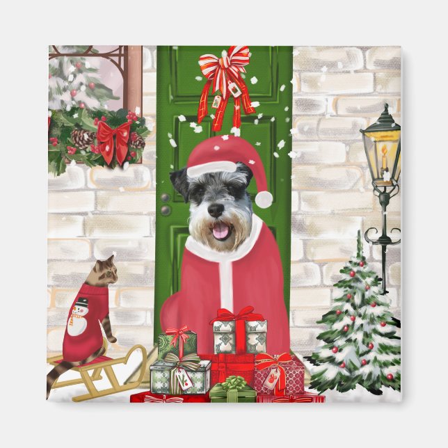 Schnauzer Dog Christmas  Magnet (Front)