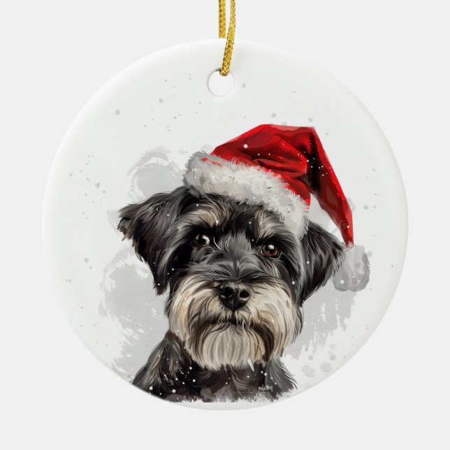 Schnauzer Dog Christmas Personalized Ceramic Tree Decoration (Front)