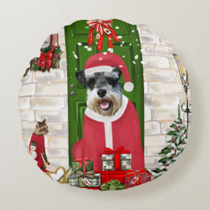 Schnauzer Dog Christmas Round Cushion