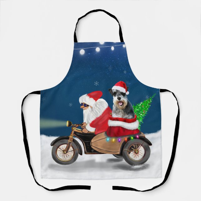 Schnauzer Dog Christmas Santa Claus   Apron (Front)