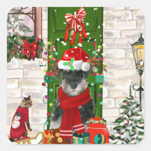 Schnauzer Dog Christmas Square Sticker
