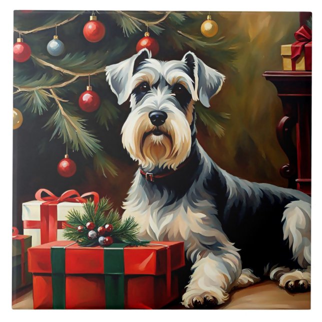 Schnauzer Dog Christmas Tile (Front)