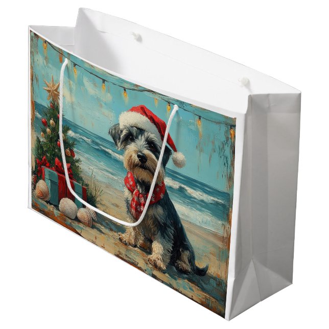 Schnauzer Dog Christmas Vintage Beach Large Gift Bag (Front Angled)