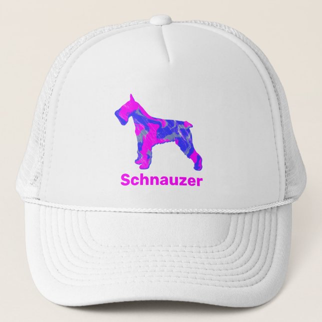 Schnauzer Dog Cute Pink & Blue Silhouette Trucker Hat (Front)