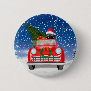 Schnauzer Dog Driving Car In Snow Christmas  6 Cm Round Badge