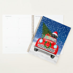 Schnauzer Dog Driving Car In Snow Christmas  Planner