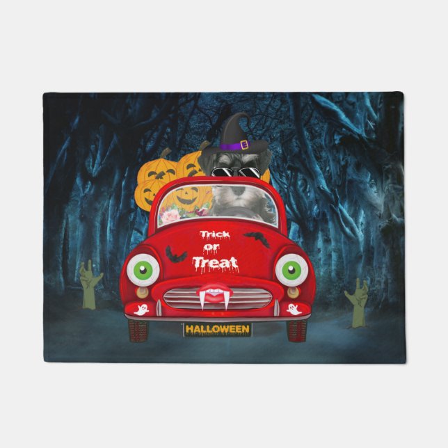 schnauzer Dog Driving Car Scary Halloween Doormat (Front)