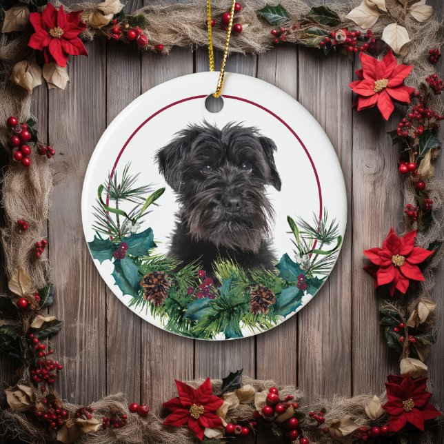 Schnauzer Dog Evergreen Berry Wreath Ceramic Tree Decoration (Creator Uploaded)